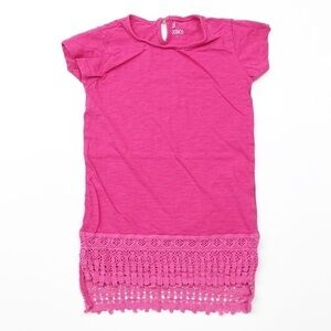 All Basics hot pink crochet hem girls tunic